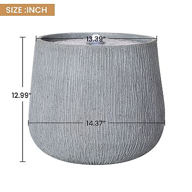 5-Tiered Concrete Tall Slim Fountain with LED Lit Column Decor