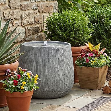 5-Tiered Concrete Tall Slim Fountain with LED Lit Column Decor