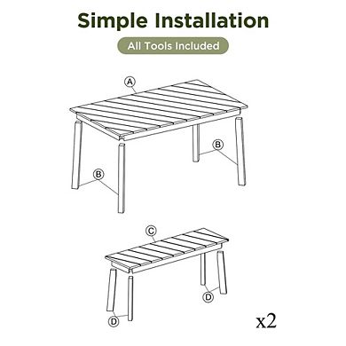 3-Piece Acacia Wood Outdoor Dining Set with Two Benches for Patio & Garden