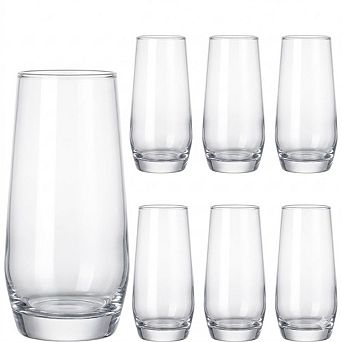 Highball Glass Set, Crystal Tumblers with Reusable Bamboo Lids
