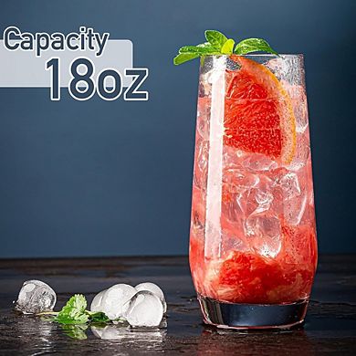 Highball Glass Set, Crystal Tumblers with Reusable Bamboo Lids