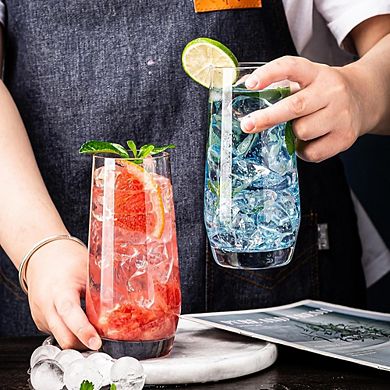 Highball Glass Set, Crystal Tumblers with Reusable Bamboo Lids