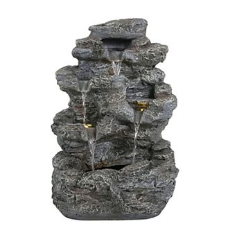 6 tier Outdoor Cascading Stone Water Fountain with LED Lights