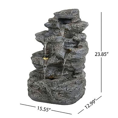 6-Tier Outdoor Cascading Stone Water Fountain with LED Lights