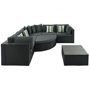 7 pc Outdoor Wicker Sectional Sofa Set with All-Weather Cushions & Accent Pillows