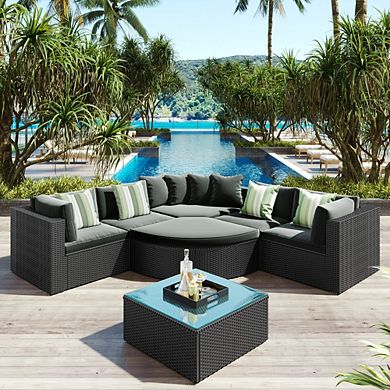 7-Piece Outdoor Wicker Sectional Sofa Set with All-Weather Cushions & Accent Pillows
