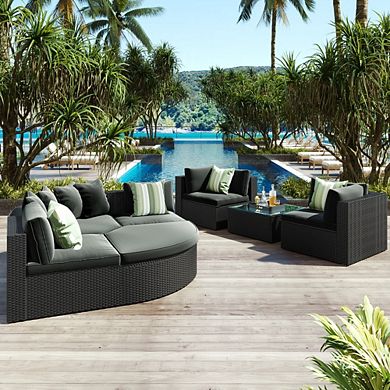 7-Piece Outdoor Wicker Sectional Sofa Set with All-Weather Cushions & Accent Pillows