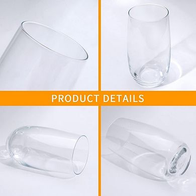 Highball Glass Set, Premium Clear Tumblers with Straws for Drinks