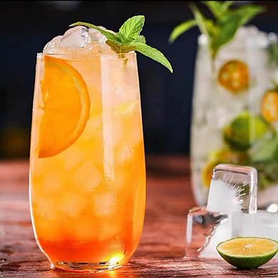 Highball Glass Set, Premium Clear Tumblers with Straws for Drinks