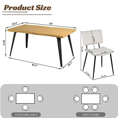 Homy Casa Curved Edge Dining Table and Chairs Set for 4, Wood Look Table with Metal Legs