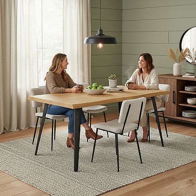 Homy Casa Curved Edge Dining Table and Chairs Set for 4, Wood Look Table with Metal Legs