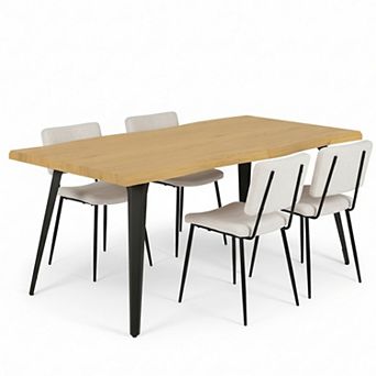 Homy Casa Curved Edge Dining Table and Chairs Set for 4, Wood Look Table with Metal Legs