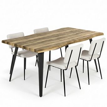 Homy Casa Curved Edge Dining Table and Chairs Set for 4, Wood Look Table with Metal Legs