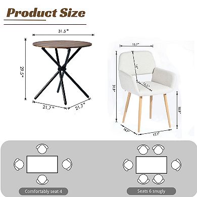Homy Casa 3-Piece Dining Set with Round Table & 2 Upholstered Chairs, Metal Frame