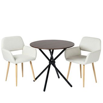 Homy Casa 3 pc Dining Set with Round Table & 2 Upholstered Chairs, Metal Frame