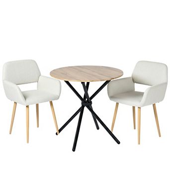 Homy Casa 3 pc Dining Set with Round Table & 2 Upholstered Chairs, Metal Frame