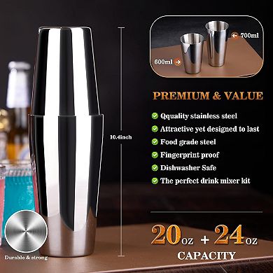 15-Piece Cocktail Shaker Set with Acrylic Stand, Bar Tools for Home & Parties, Silver