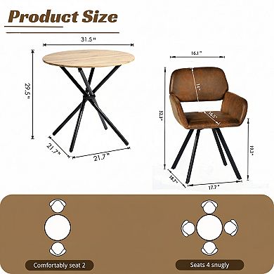 Homy Casa 3-Piece Dining Table Chairs Set, Round Table with 2 Chairs, Metal Frame