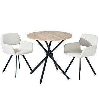 Homy Casa 3 pc Dining Table Chairs Set, Round Table with 2 Chairs, Metal Frame
