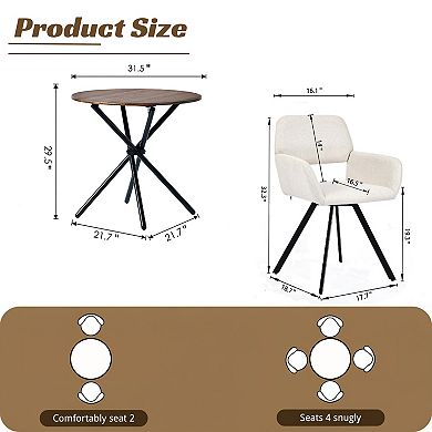 Homy Casa 3-Piece Dining Table and Chairs Set, Walnut Brown Round Table with 2 Chairs