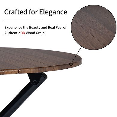 Homy Casa 3-Piece Dining Table and Chairs Set, Walnut Brown Round Table with 2 Chairs
