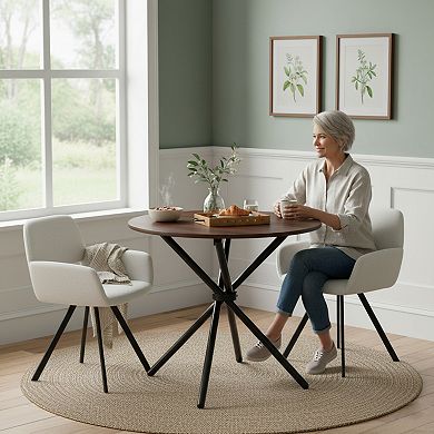 Homy Casa 3-Piece Dining Table and Chairs Set, Walnut Brown Round Table with 2 Chairs
