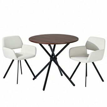Homy Casa 3 pc Dining Table and Chairs Set, Walnut Brown Round Table with 2 Chairs