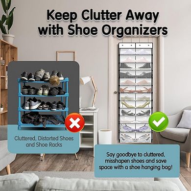 Over The Door Shoe Organizer with 12 Breathable Pockets Hanging Storage Rack