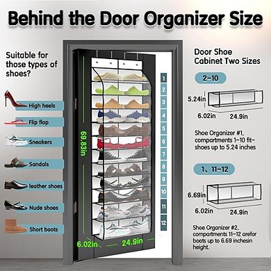 Over The Door Shoe Organizer with 12 Breathable Pockets Hanging Storage Rack