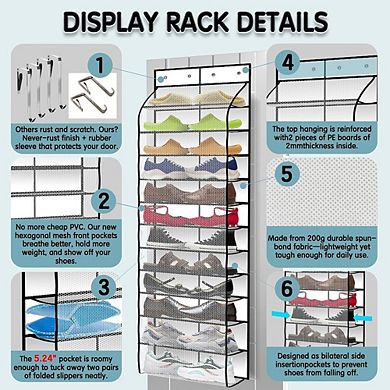 Over The Door Shoe Organizer with 12 Breathable Pockets Hanging Storage Rack