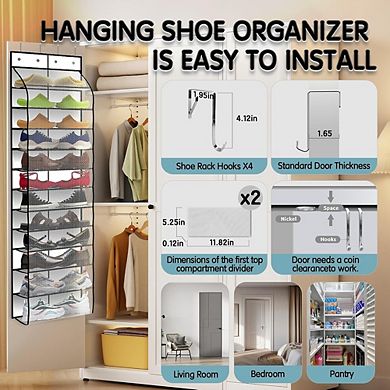 Over The Door Shoe Organizer with 12 Breathable Pockets Hanging Storage Rack