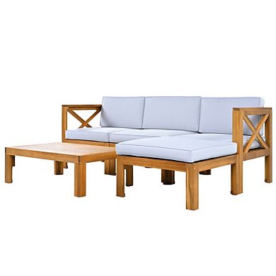 5-Piece Acacia Wood Sectional Seating Group with X-Back Frame & Plush Cushions