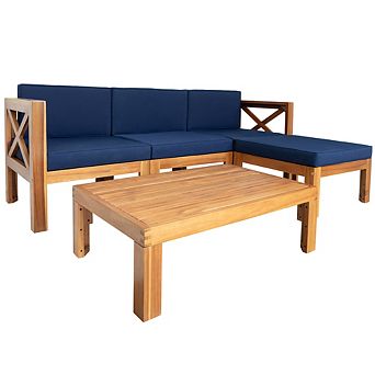 5 pc Acacia Wood Sectional Seating Group with X-Back Frame & Plush Cushions