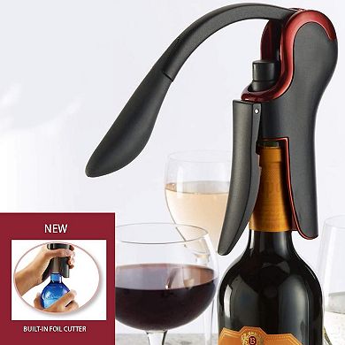 Compact Vertical Corkscrew Wine Opener with Built-in Foil Cutter