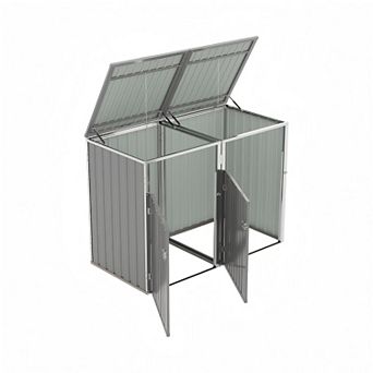 Liyarya Outdoor Metal Garbage Can Sheds for 2 Trash Bins, Pneumatic Support Rod and Lockable Doors