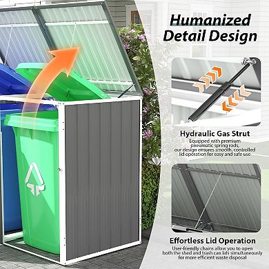 Liyarya Outdoor Metal Garbage Can Sheds for 2 Trash Bins, Pneumatic Support Rod and Lockable Doors