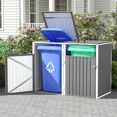 Liyarya Outdoor Metal Garbage Can Sheds for 2 Trash Bins, Pneumatic Support Rod and Lockable Doors