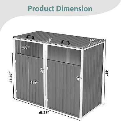 Liyarya Outdoor Metal Garbage Can Sheds for 2 Trash Bins, Pneumatic Support Rod and Lockable Doors
