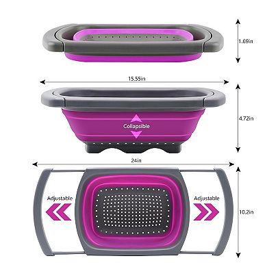 6-Qt Collapsible Kitchen Colander Set with Extendable Handles, Dishwasher Safe, BPA Free