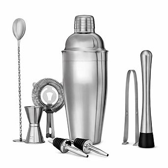 11 pc Cocktail Shaker Set with Wood Stand Complete Bartender Kit