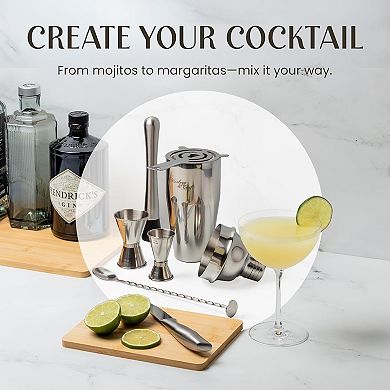 11-Piece Cocktail Shaker Set with Wood Stand Complete Bartender Kit