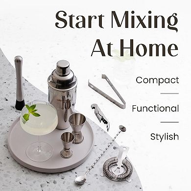 11-Piece Cocktail Shaker Set with Wood Stand Complete Bartender Kit