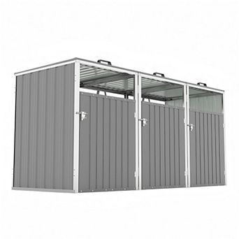 Liyarya Outdoor Metal Garbage Can Sheds for 3 Trash Bins Pneumatic Support Rod, Lockable Doors