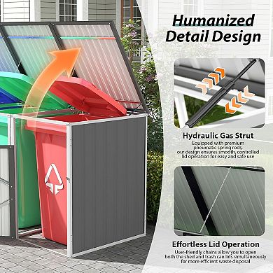 Liyarya Outdoor Metal Garbage Can Sheds for 3 Trash Bins Pneumatic Support Rod, Lockable Doors