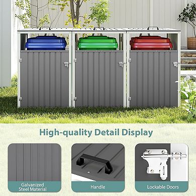 Liyarya Outdoor Metal Garbage Can Sheds for 3 Trash Bins Pneumatic Support Rod, Lockable Doors