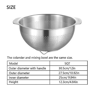 5QT Stainless Steel Microwell Colander with Handle for Washing Vegetables, Rice & Pasta