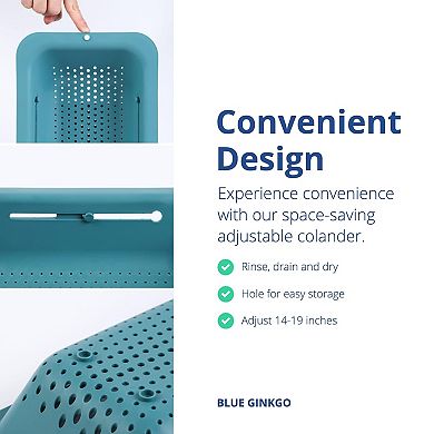 Extendable Over-the-Sink Colander for Veggies, Fruits, Pasta & Dishes Teal