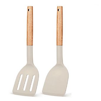 2-Pack Silicone Slotted Spatulas with Wooden Handles, Heat-Resistant, Non-Stick