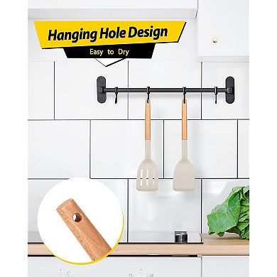 2-Pack Silicone Slotted Spatulas with Wooden Handles, Heat-Resistant, Non-Stick