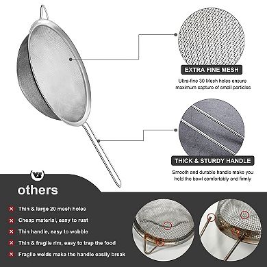9.35" Stainless Steel Mesh Strainer, 30 Mesh Sieve for Rice, Quinoa, Pasta & More